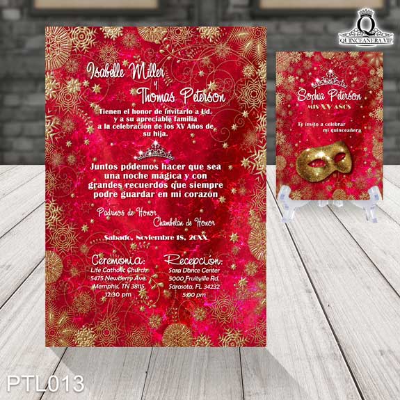 Invitaciones de 15 Años de Antifaz Copos de Nieve PTL013