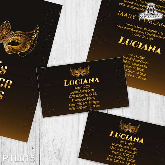 Invitaciones de 15 Años de Máscaras Antifaz PTL015