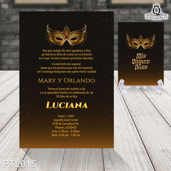 Invitaciones de 15 Años de Máscaras Antifaz PTL015