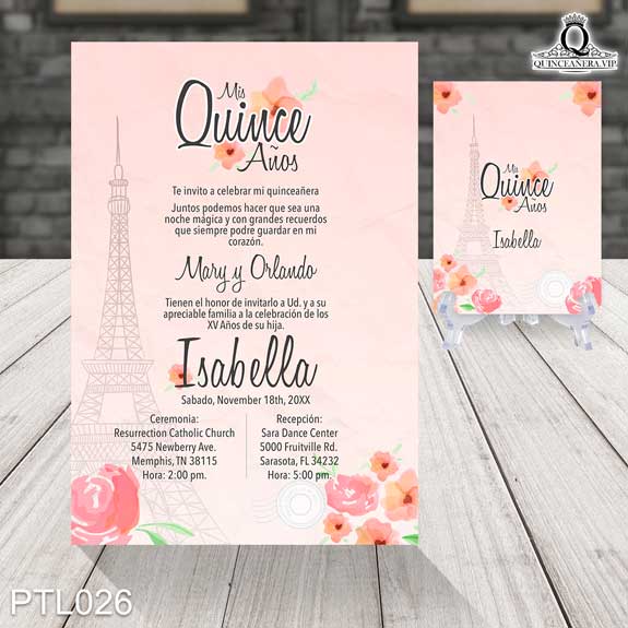 Invitaciones de 15 Años de Torre de Paris PTL026