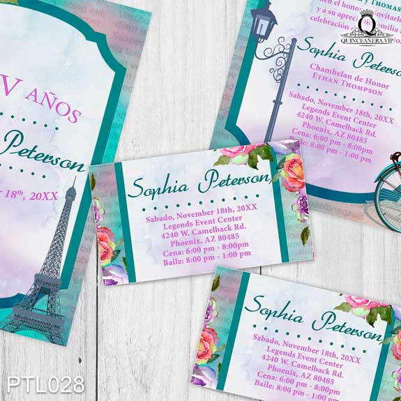 Invitaciones de 15 Años de Torre Paris Bicicleta PTL028