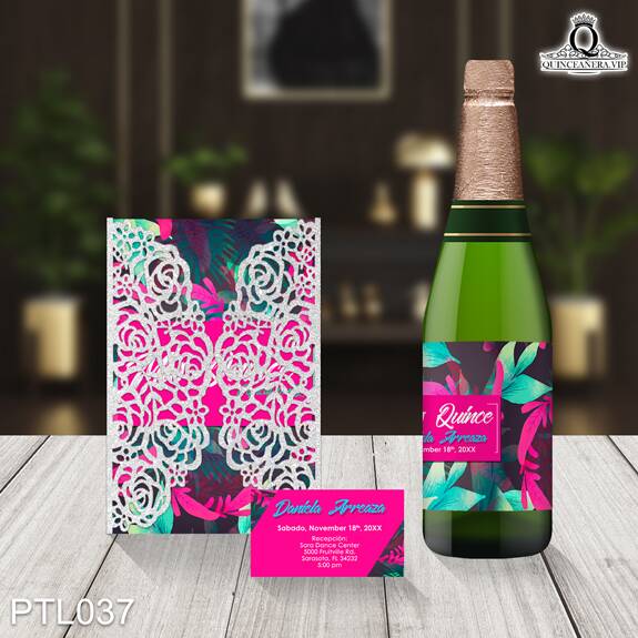 Invitaciones de 15 Años Tropical y Hojas de Palma PTL037