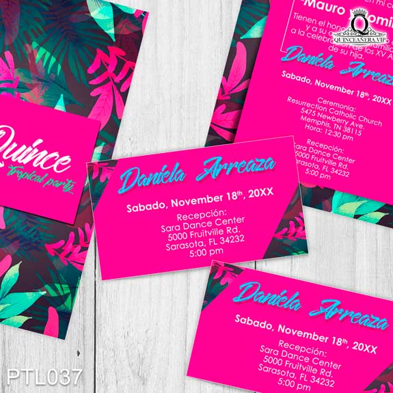 Invitaciones de 15 Años Tropical y Hojas de Palma PTL037