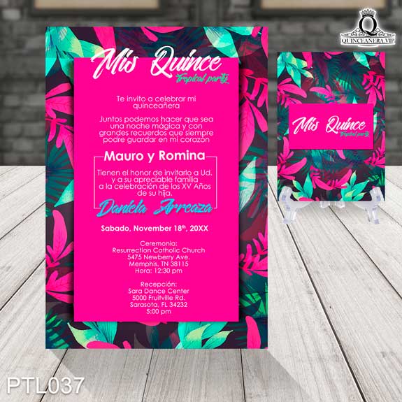 Invitaciones de 15 Años Tropical y Hojas de Palma PTL037