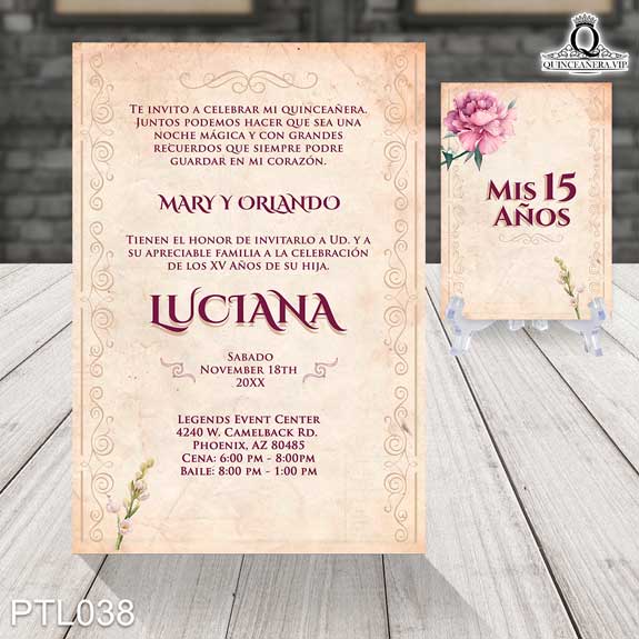 Invitaciones de 15 Años de Vintage Papel viejo PTL038