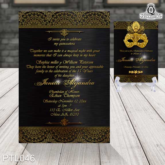 Invitaciones de 15 Años de Antifaz Plumas PTL046