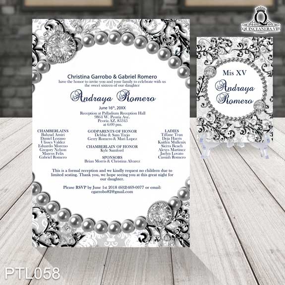 Invitaciones de Quinceañera de Perlas Diamantes PTL058 - PTL058