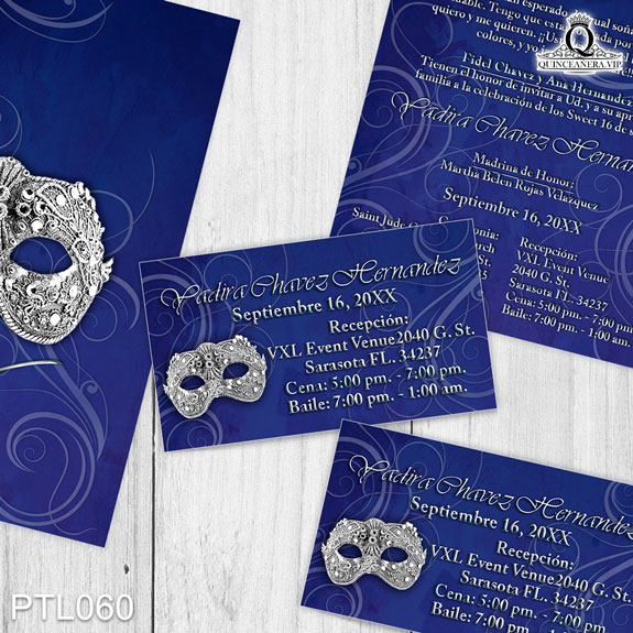 Invitaciones de 15 Años de Antifaz Garigoles PTL060