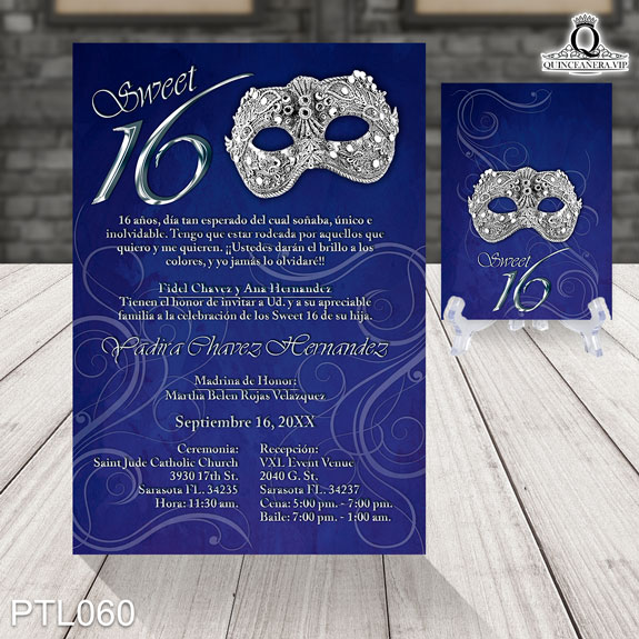 Invitaciones de 15 Años de Antifaz Garigoles PTL060