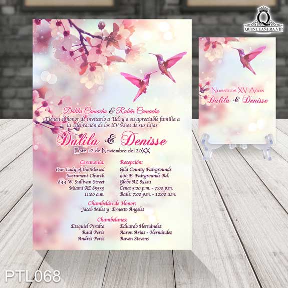 Invitaciones de 15 Años de Primavera Colibri PTL068