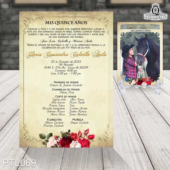 Invitaciones de Quinceañera de Vaquero Rosas PTL069 - PTL069
