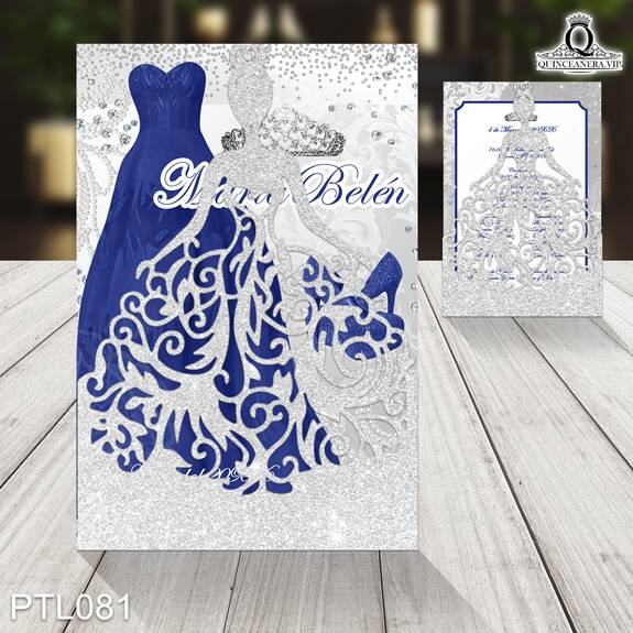 Invitaciones de 15 Años de Coronas Vestidos PTL081