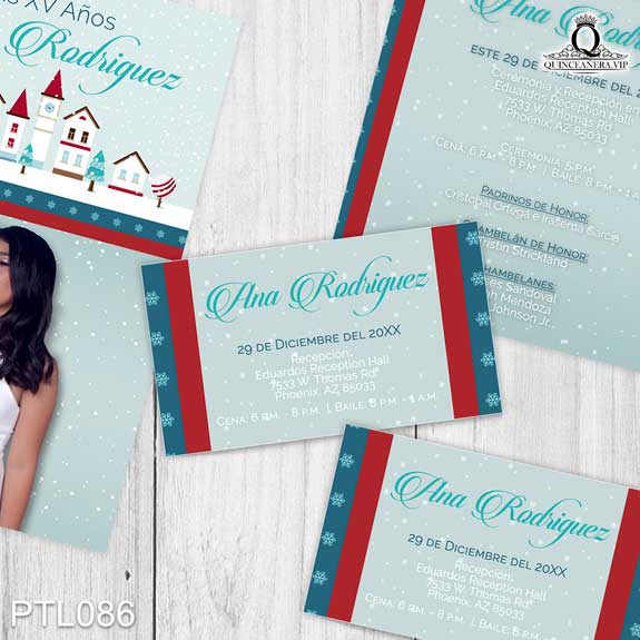 Invitaciones de 15 Años de Invierno Copos de nieve PTL086