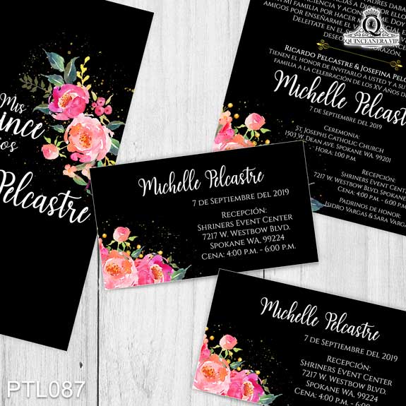 Invitaciones de Quinceañera de Flores Rosas PTL087 - PTL087