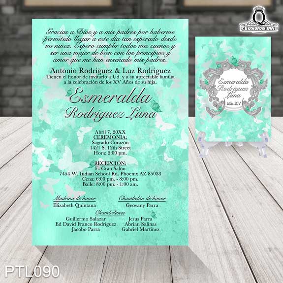 Invitaciones de 15 Años de Mariposas Ornamentos PTL090