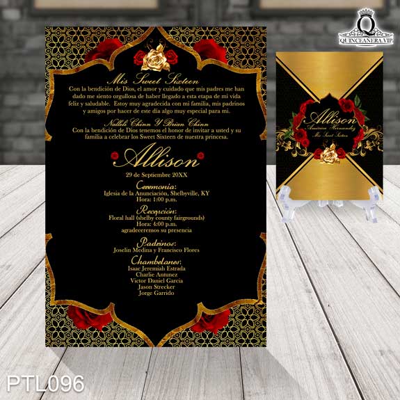 Invitaciones de Quinceañera de Oro y rosa PTL096 - PTL096