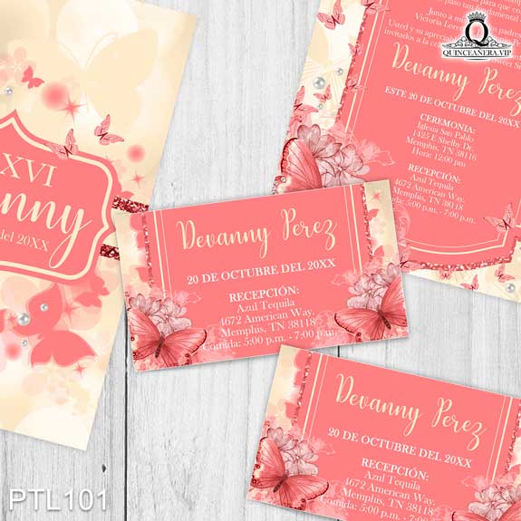 Invitaciones de 15 Años de Mariposas Perlas PTL101