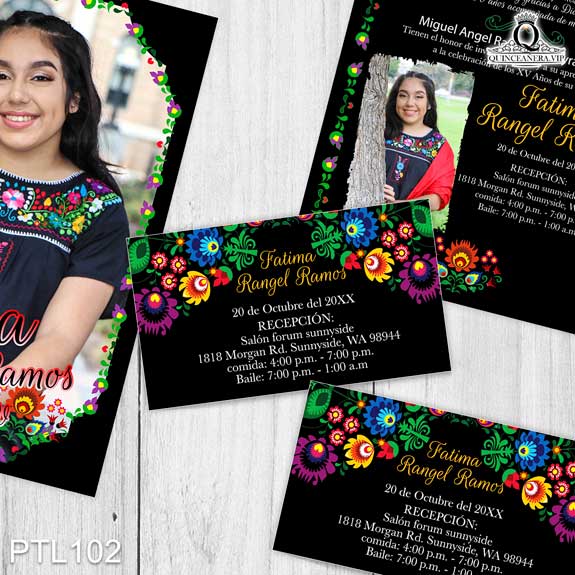 Invitaciones de 15 Años de Fiesta Mexicana Flores PTL102