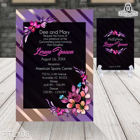 Invitaciones de Quinceañera de Glamuroso flores PTL103 - PTL103