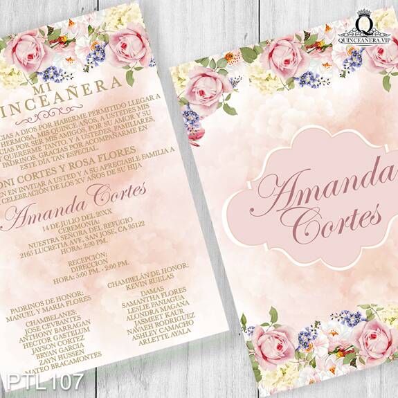 Invitaciones de Flores rosas PTL107