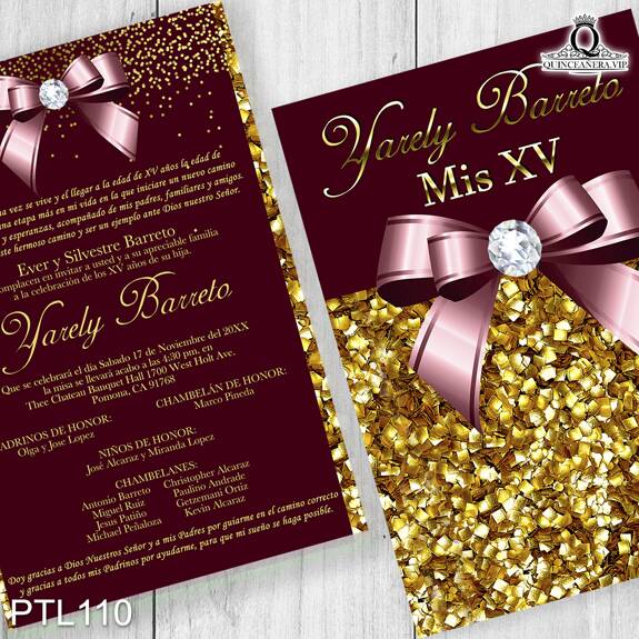 Invitaciones de Quinceañera de Glamuroso lazos PTL110 - PTL110
