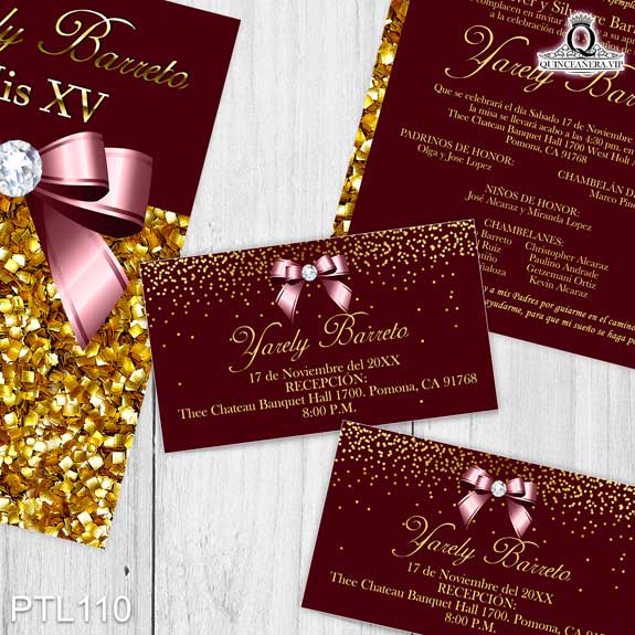 Invitaciones de Quinceañera de Glamuroso lazos PTL110 - PTL110