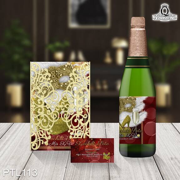 Invitaciones de 15 Años de Antifaz Zapatillas PTL113