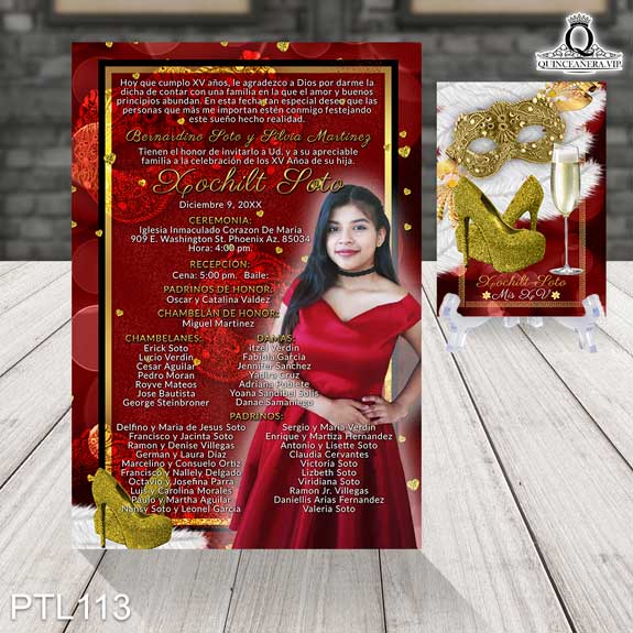 Invitaciones de 15 Años de Antifaz Zapatillas PTL113