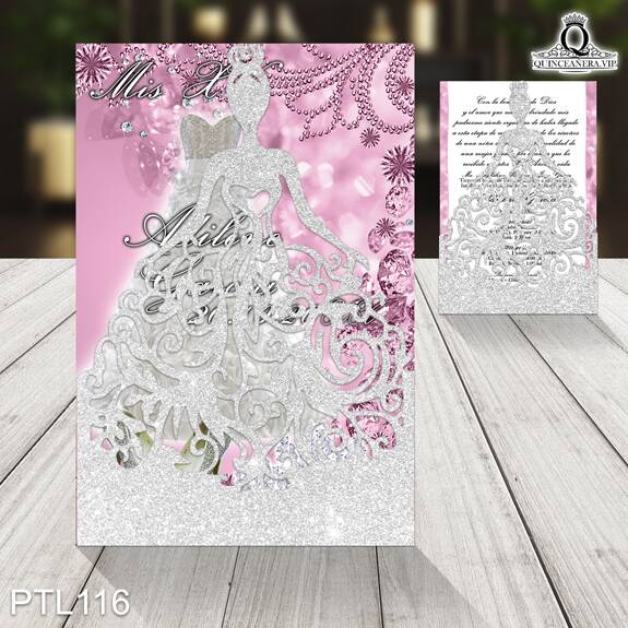 Invitaciones de 15 Años Vestidos Zapatillas Coronas PTL116