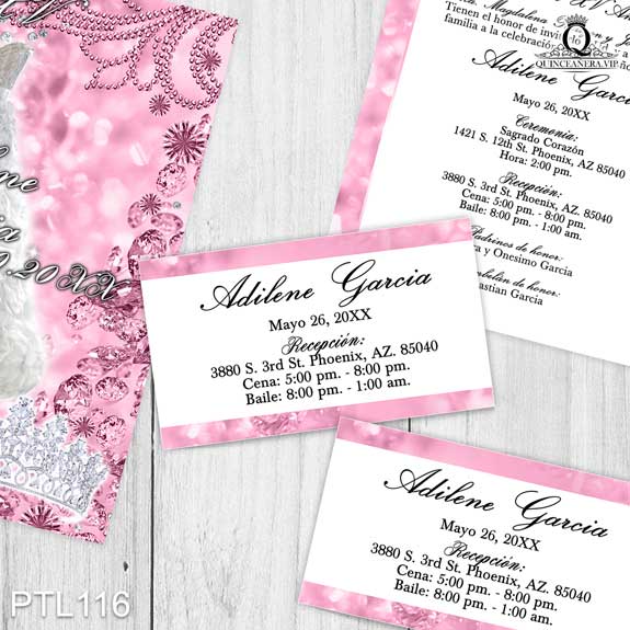 Invitaciones de 15 Años Vestidos Zapatillas Coronas PTL116
