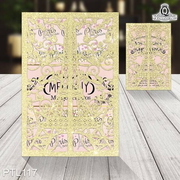 Invitaciones de 15 Años de Torre Paris Corazones PTL117