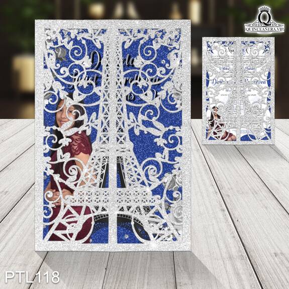 Invitaciones de 15 Años de Torre de Paris Diamantes PTL118