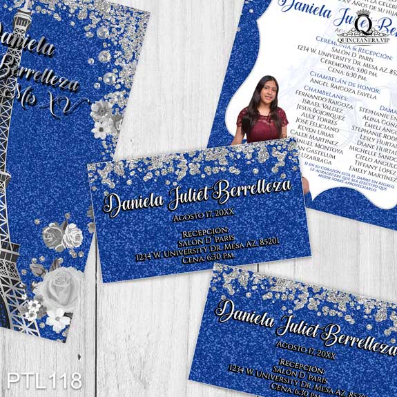 Invitaciones de 15 Años de Torre de Paris Diamantes PTL118