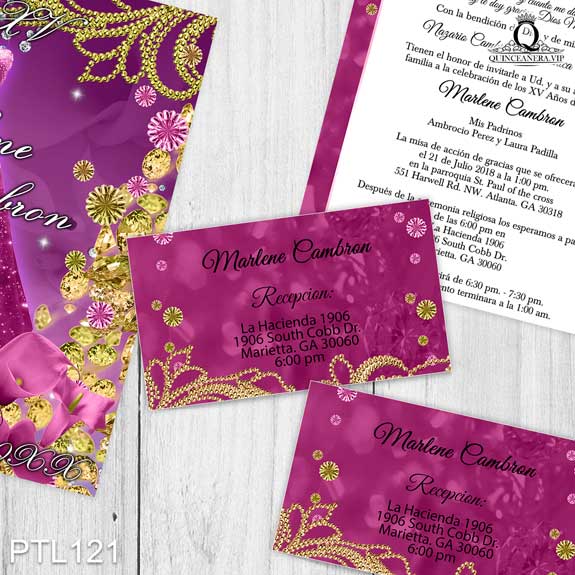 Invitaciones de 15 Años de Realeza vestido PTL121