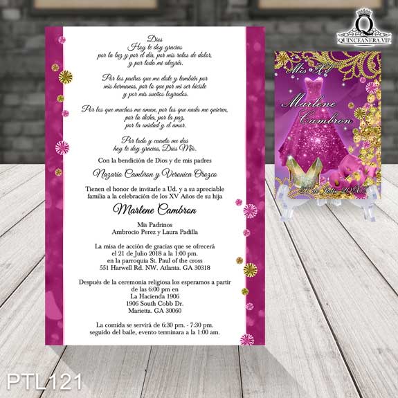 Invitaciones de 15 Años de Realeza vestido PTL121
