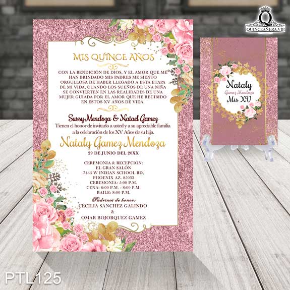 Invitaciones de Quinceañera de Glamuroso Rosas PTL125 - PTL125