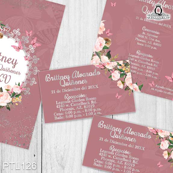 Invitaciones de 15 Años de Mariposas Flores PTL126