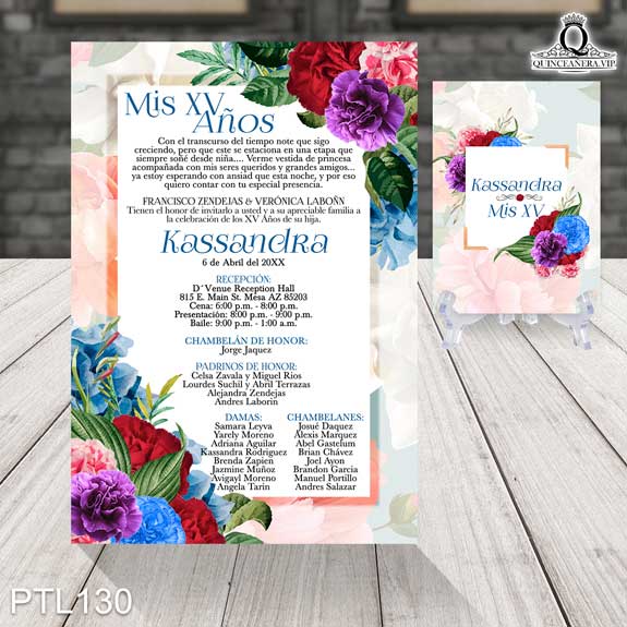 Invitaciones de Quinceañera de Flores claveles PTL130 - PTL130