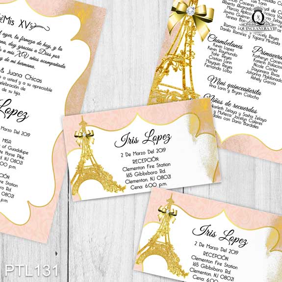 Invitaciones de 15 Años de Torre de Paris Diamantes PTL131