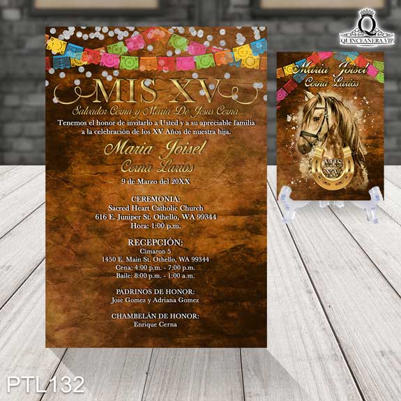 Invitaciones de Quinceañera de Caballos Herraduras PTL132 - PTL132