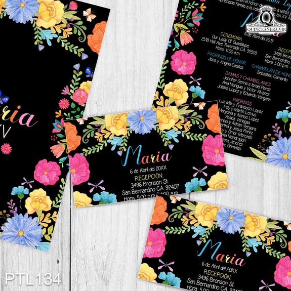 Invitaciones de Quinceañera de Flores Colores Mexicanos PTL134 - PTL134