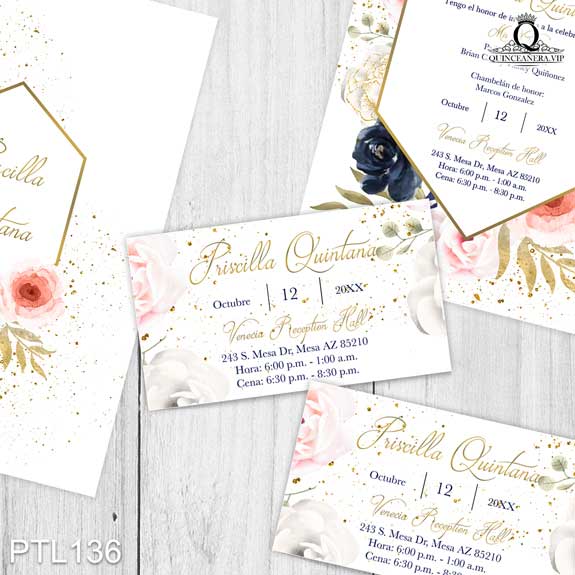 Invitaciones de Quinceañera de Flores peonias PTL136 - PTL136
