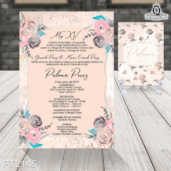 Invitaciones de Quinceañera de Flores Glitter PTL145 - PTL145