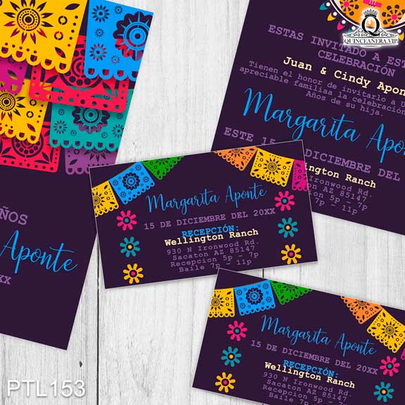 Invitaciones de 15 Años de Papel Picado Mexicano PTL153