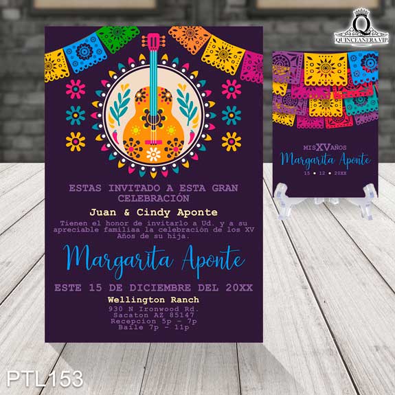Invitaciones de 15 Años de Papel Picado Mexicano PTL153