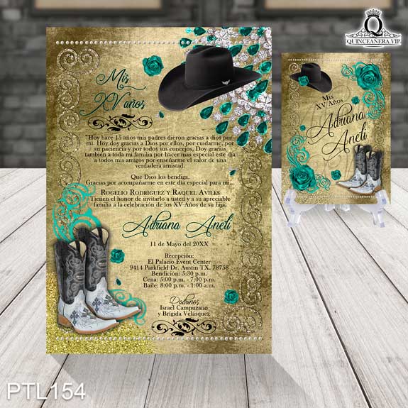 Invitaciones de Quinceañera de Botas Vaqueras Sombrero PTL154 - PTL154