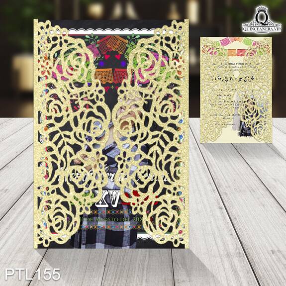 Invitaciones de 15 Años con fotos y papel picado PTL155