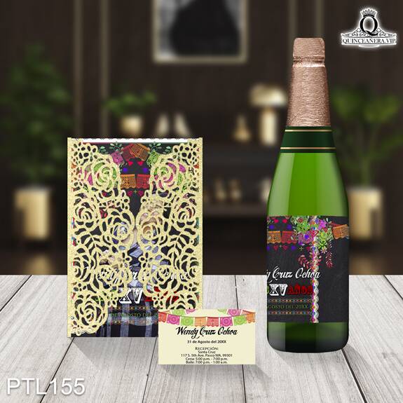Invitaciones de 15 Años con fotos y papel picado PTL155
