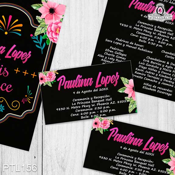 Invitaciones de Quinceañera Estilo Mexicano y Flores PTL156 - PTL156