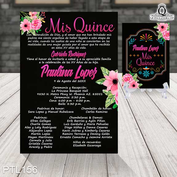 Invitaciones de Quinceañera Estilo Mexicano y Flores PTL156 - PTL156
